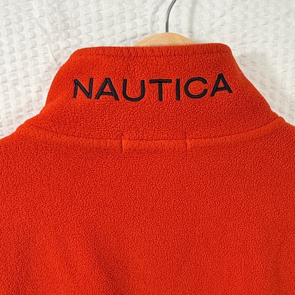 Nautica Orange &blue Quarter Zip fleece Mock Neck Pullover Men's Medium - Picture 6 of 13